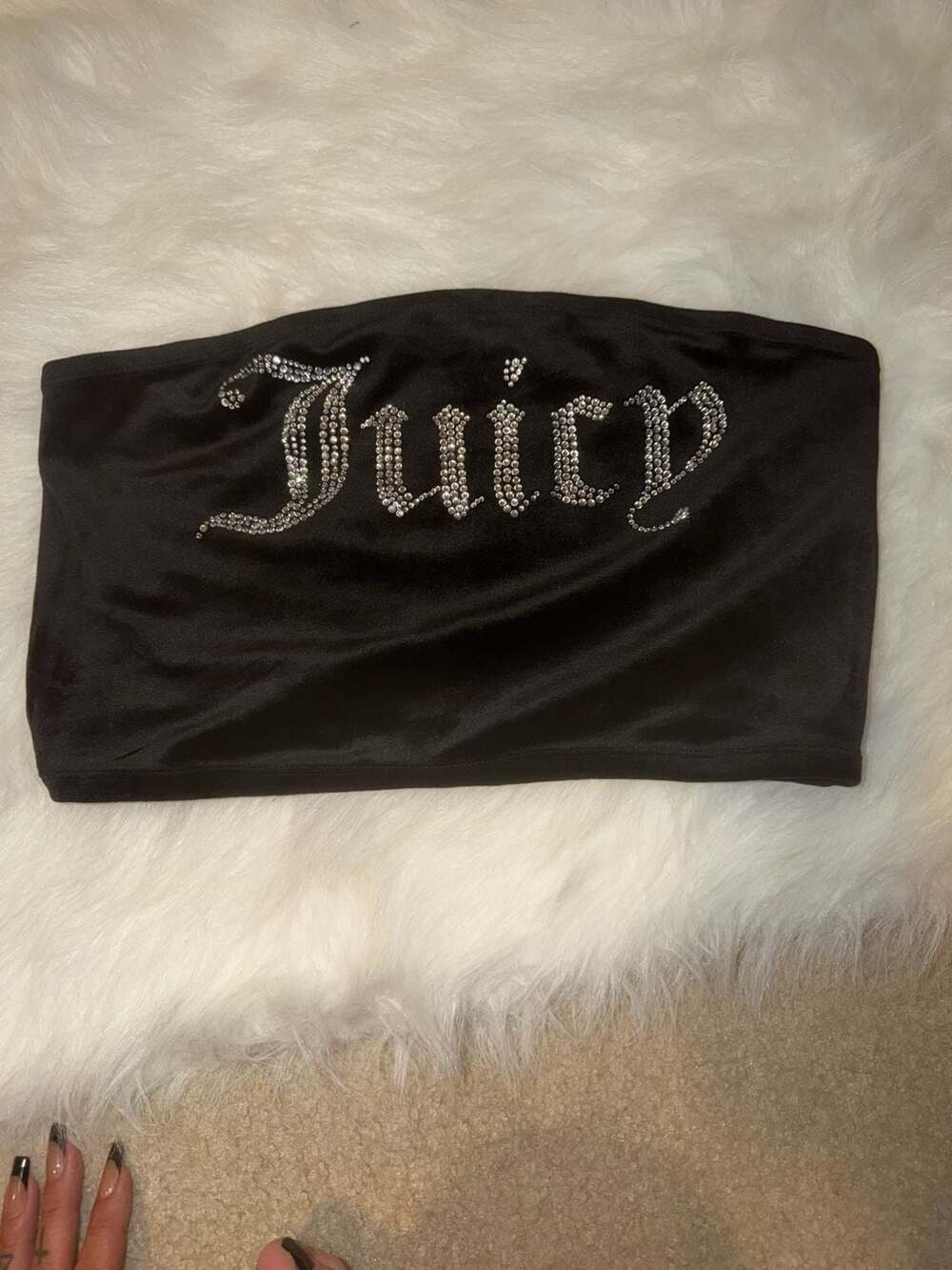 Juicy Couture Black Velour Rhinestone Logo Bandeau Tube Top